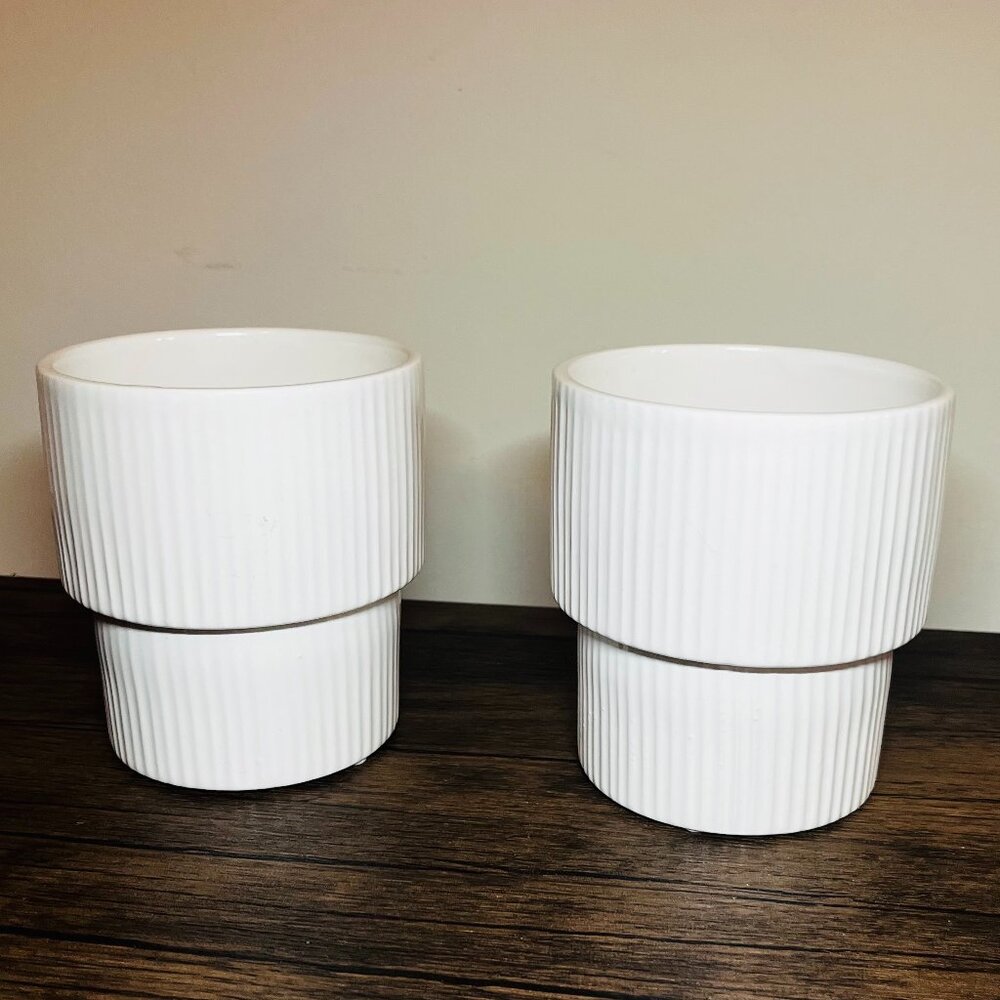 White Textured Ceramic Decorative Holders - 2 pc set
